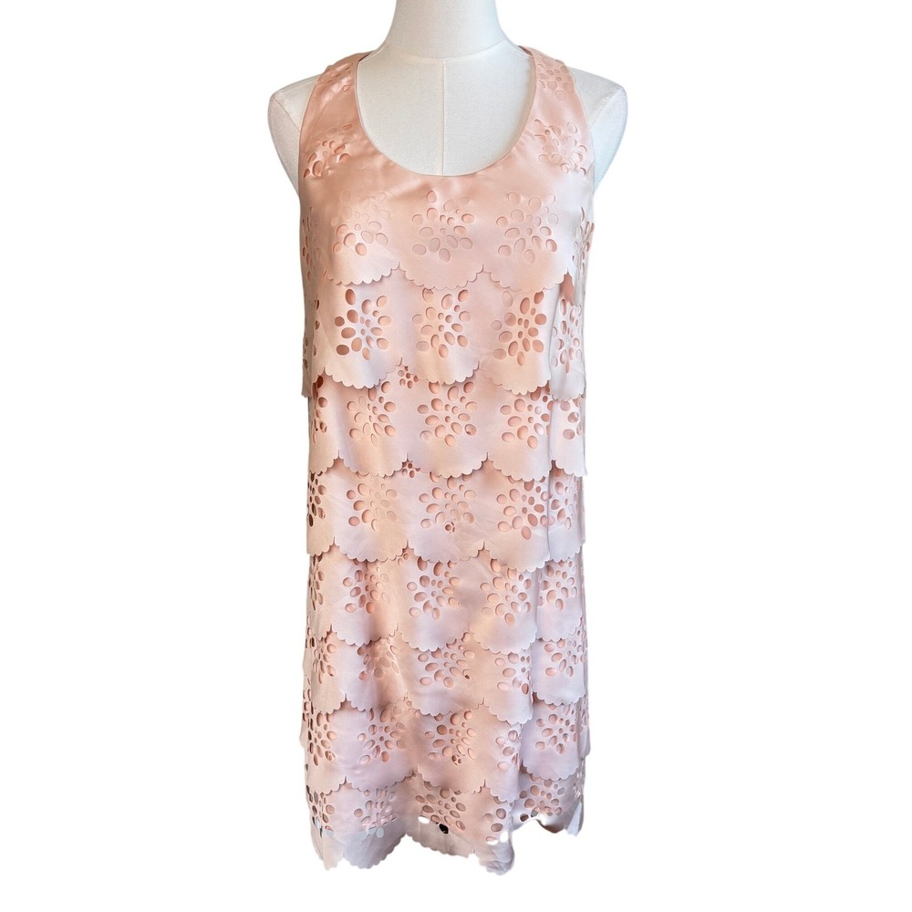 Ali Ro Pink Laser Cut Tiered Racerback Dress Size 0 Cocktail Wedding Guest